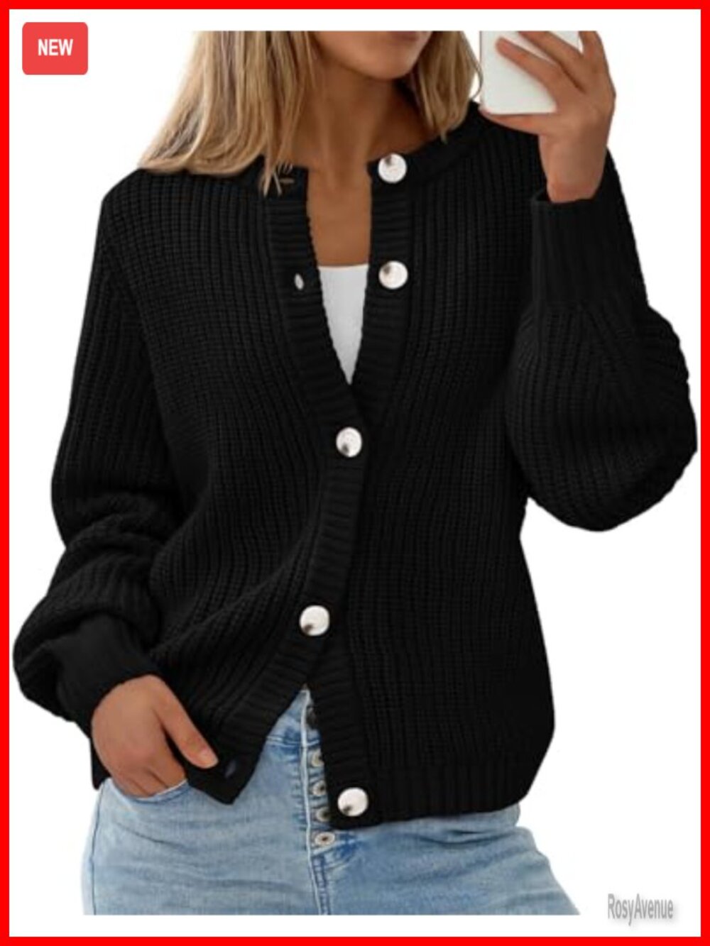 Womens Chunky Knit Button Up Cardigan Sweater Oversized Ribbed